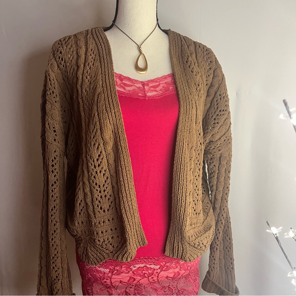 Jessica Simpson Tan Open-Knit Cardigan